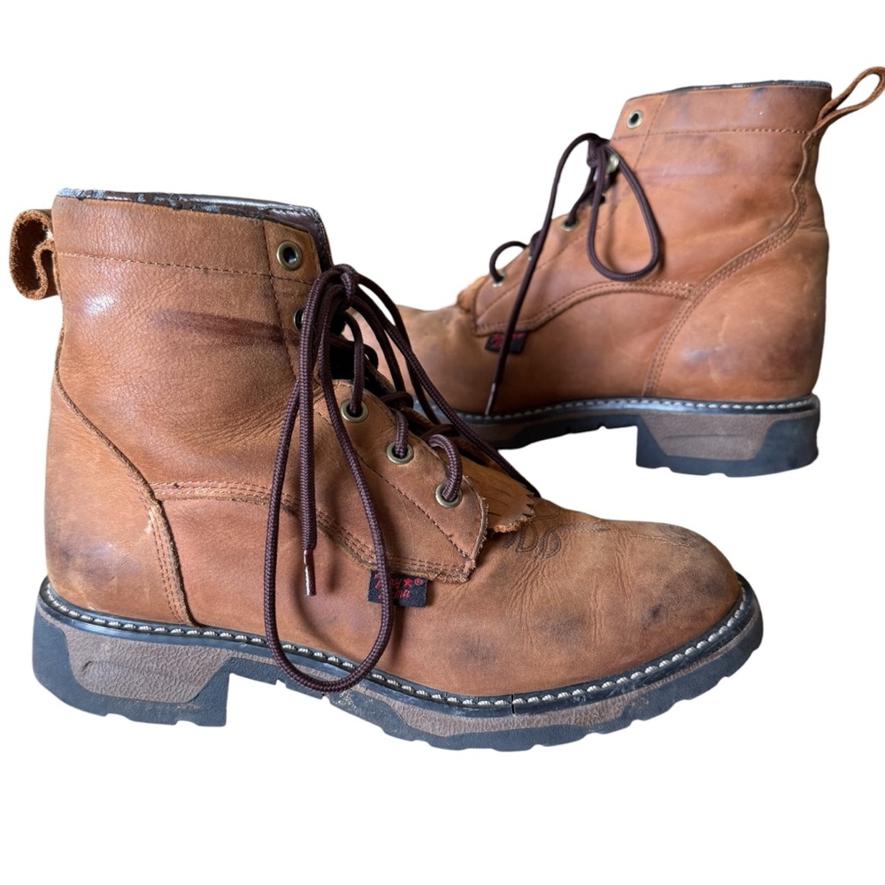 Tony Lama Youth Brown Boho Western Prairie Style Leather Lace-Up Kiltie Boots 3